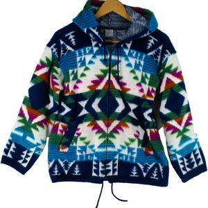ARTESANIAS Tuntaquimba Tribal Knit Zip Up 100% Wool Sweater Hoodie Size S Adult